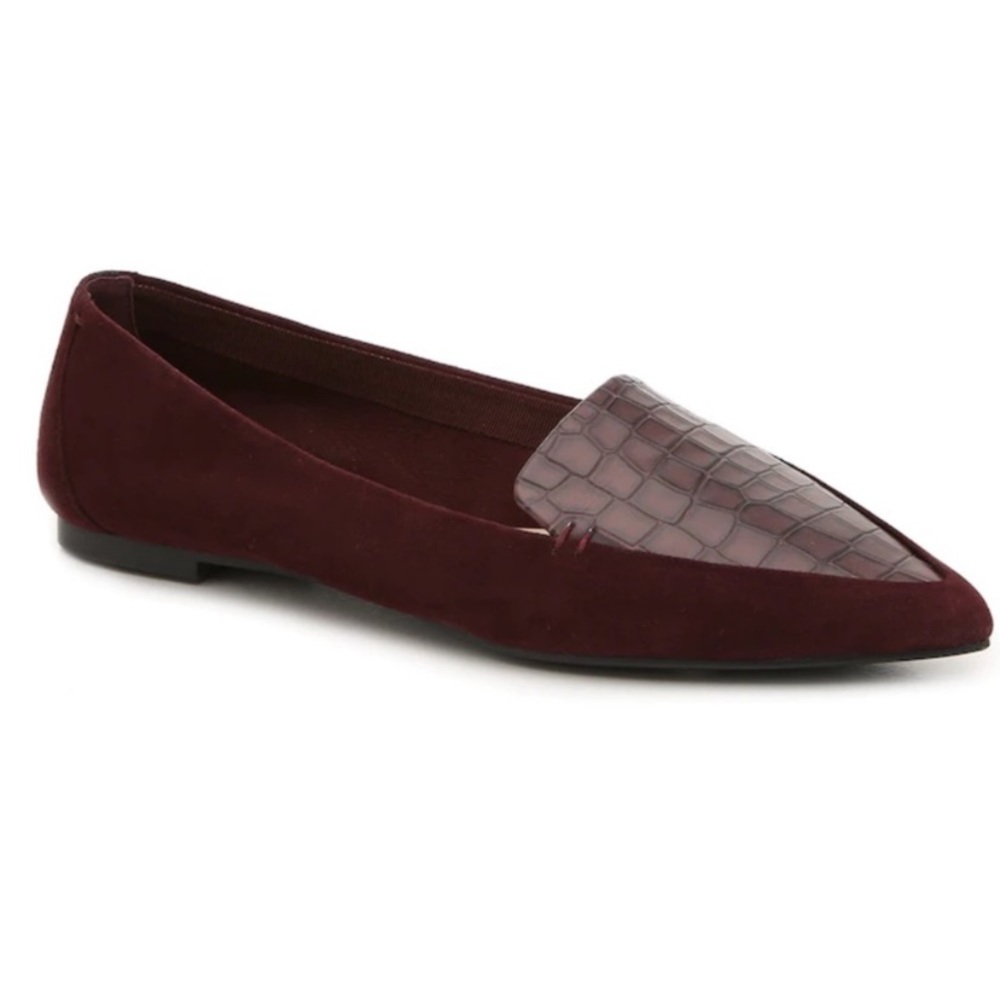 NIB Essex Lane Suede Flat in Deep Wine